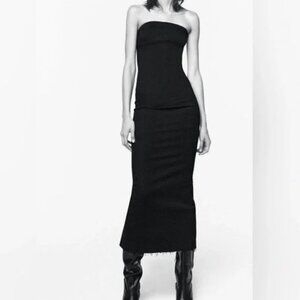 Zara Strapless Stretchy Black Denim Dress Size XS